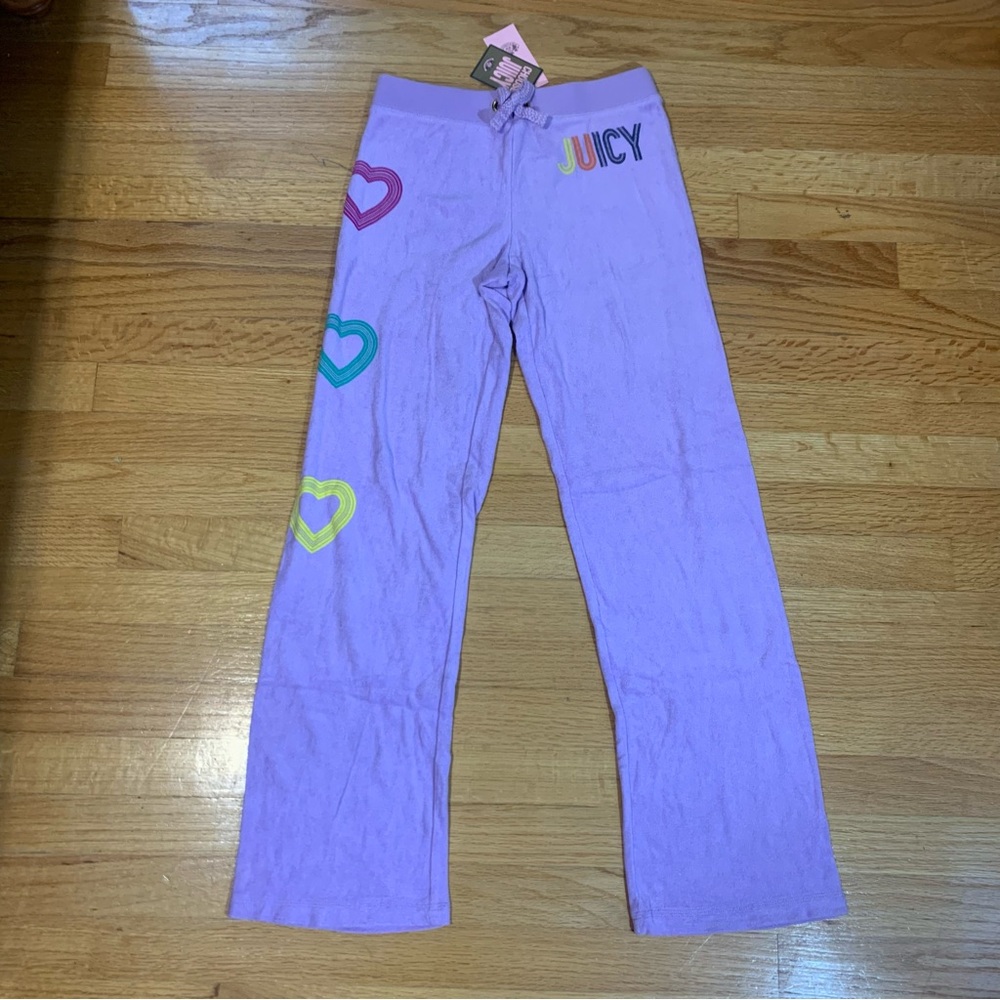 Juicy Couture Pam Gela Terry Life is Juicy Sweatpants Lilac Purple Youth 14 NWT